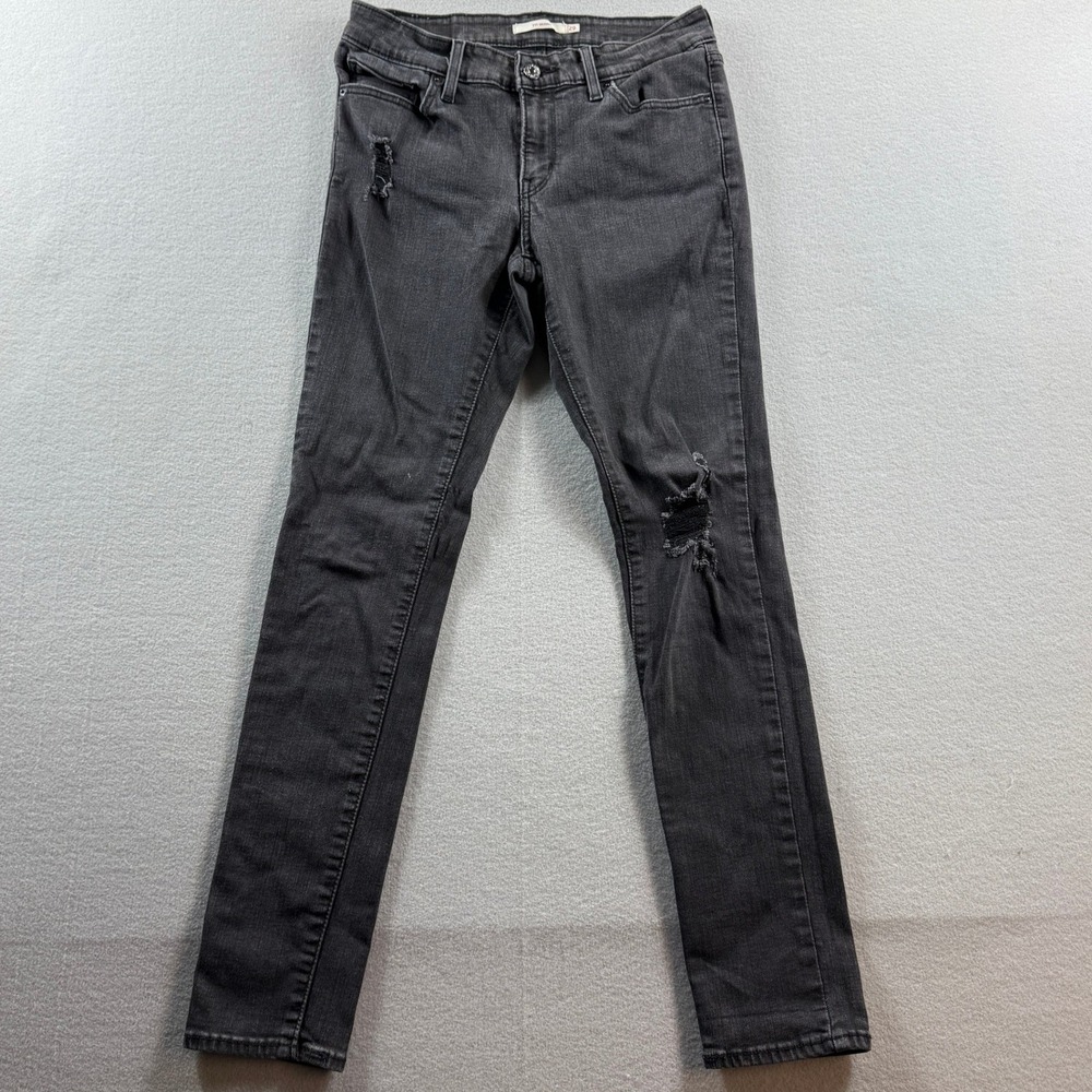 Levi's 711 Skinny Jeans Women 29 Gray Distressed Denim 28x28